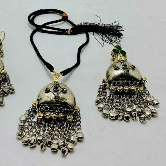 Kuchi Tribal Pendant Necklace With Earrings, Antique Style Jewelry, Traditional - Picture 3 of 8